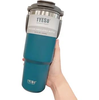 Termoska Termoska 900 ml vakuově izolovaná z nerezové oceli 304 s brčkem na studené a otvorem na teplé nápoje 10 x 23,7 cm s víčkem modrá