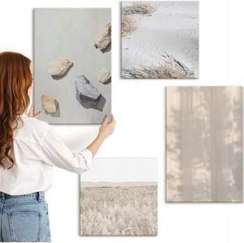 Obraz Dekorativní Sada Obrazů na Plátně Set Boho přírodní textury 4 kusy