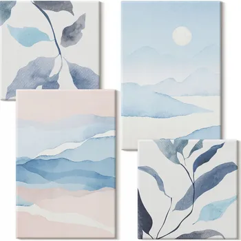 Obraz Vícedílný Obraz Na Plátně Horská krajina akvarel rostliny 4 díly