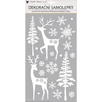Vánoční dekorace Samolepky s glitry - jeleni - 24 x 47 cm - 10676