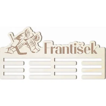 Věšák Dřevěný věšák na medaile hokejový brankář