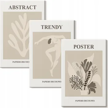 Obraz Sada obrazů na plátně Rostlinné vzory béžová hnědá 3x 20x30 cm