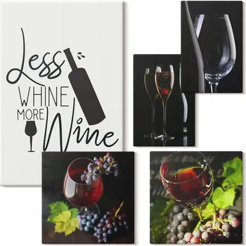 Obraz Dekorativní Sada Obrazů na Plátně Set Stylové víno a příslušenství 5 kusů