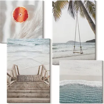Obraz Vícedílný Obraz Na Plátně Pláž dřevěné schody atmosféra 4 díly