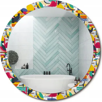 Zrcadlo Nástěnné Zrcadlo se skleněným rámem, geometrické tropické ptactvo, průměr 100 cm