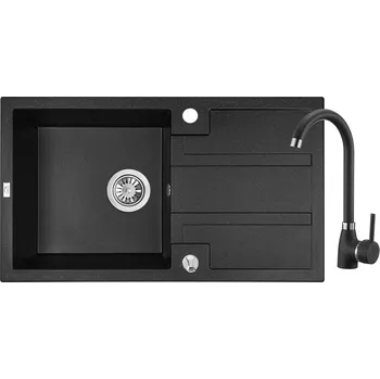 Granitový dřez Laveo Dřez 1 komorový s odkapávačem Barbados, granit - SBBA711T, černý v setu s pákovou baterií