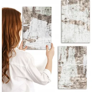 Obraz Sada obrazů na plátně k zavěšení - Abstraktní vzory, bílá, hnědá, 3x 20x30 cm