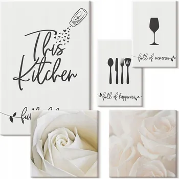 Obraz Sada Obraz Na Plátně Stylová dekorace do kuchyně s rostlinami 5 kusů