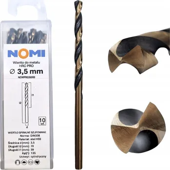 Vrták VRTÁK DO KOVU 3,5mm HRC PRO NOMI PRO OCEL, PLASTY, HLINÍK, DŘEVO