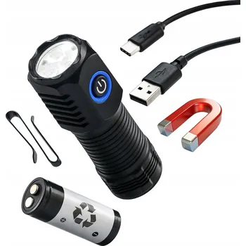 Svítilna MINI SVÍTILNA USB USB-C 3 REŽIMY MAGNET KLIP PRO UPEVNĚNÍ VÝKONNÁ LEHKÁ