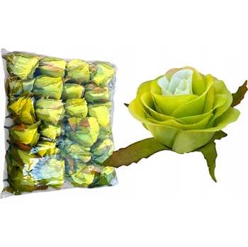 umělá květina RŮŽE V POUZDRU VELKÝ KVĚT VÝROBNÍ umělé květiny LUX ŽLUTO-ZELENÁ 6 x 5 cm