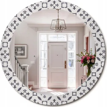 Zrcadlo Stylové kulaté zrcadlo na zeď s potiskem na skle, vzor dlaždice, průměr 80 cm