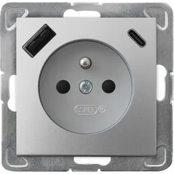 Elektrická zásuvka USB zásuvka do zdi Ospel stříbrná