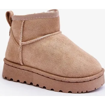 Dívčí obuv DĚTSKÉ KOTNÍKOVÉ BOTY SNĚHULE ZATEPLENÉ KOŽÍŠKEM EKO SEMIŠOVÉ BÉŽOVÉ 28