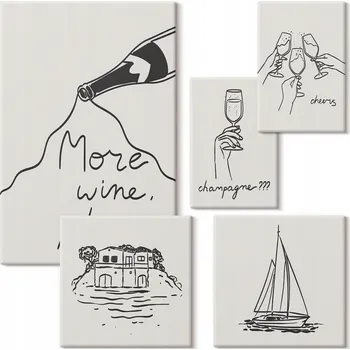 Obraz Sada obrazů do ložnice – Stylové grafiky vína a relaxace 5 kusů