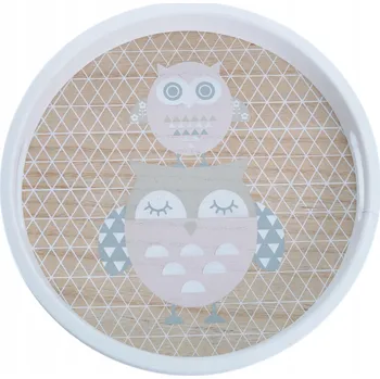 Dřevěný kulatý podnos se sovami 29,5x4x29 Cm