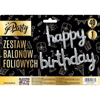 Balónek SADA FÓLIOVÝCH BALÓNKŮ - Nápis HAPPY BIRTHDAY - STŘÍBRNÝ PSANÝ - GOPARTY