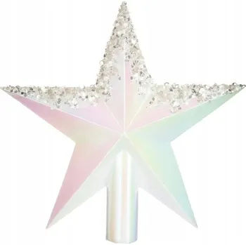 Vánoční dekorace HVĚZDA NA VÁNOČNÍ STROMEK NA ŠPIČKU BÍLÁ VÁNOČNÍ SE TŘPYTKAMI LESKLÁ 22 CM