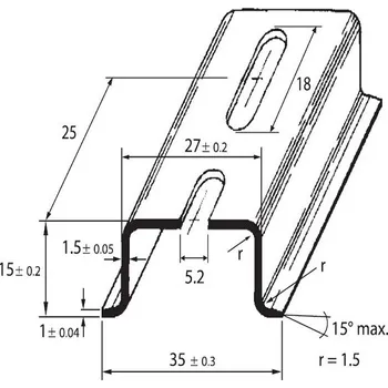 Rozvaděč Schmachtl PR-TS 35/CF5A 2m DIN-lišta 35x15 - děrovaná, šířka otvoru 5,2mm, pasivovaná