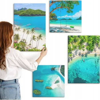 Obraz Sada obrazů na plátně Pláže, palmy, křišťálová voda – 4 kusy