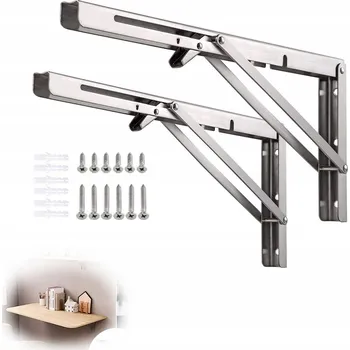 police 2x Skládací podpěra police 500mm, držák police, úhelník, loft, STŘÍBRNÁ