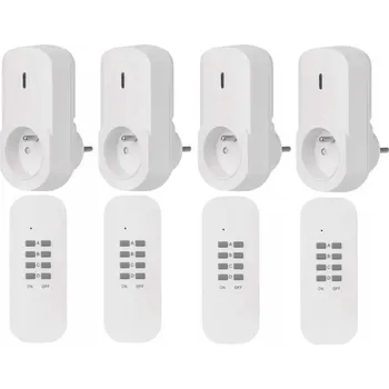 Elektrická zásuvka 4x bezdrátová zásuvka s dálkovým ovládáním + 4x dálkový ovladač