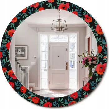 Zrcadlo Zrcadlo s potiskem do koupelny do předsíně, kuchyně, červený mák, průměr 80 cm