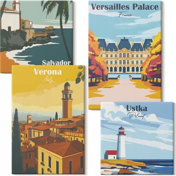 Obraz Vícedílný Obraz Na Plátně Pohledy na známá přímořská místa, 4 díly