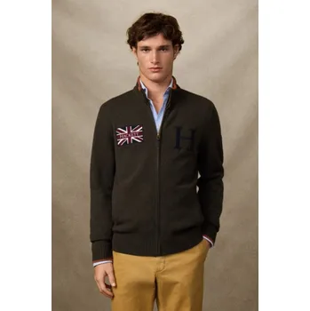 Pánský svetr SVETR HACKETT LONDON HERITAGE RALLY FZIP HUNTER GREEN