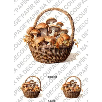 Umělecký papír Rýžový a soft papír na decoupage - Houby - KB2425 Materiál: Soft, Rozměr: A4