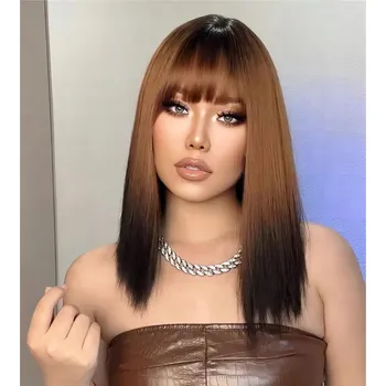 Paruka Paruka polodlouhé syntetické vlasy hnědá dámská