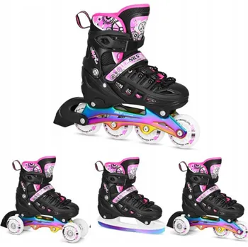 Kolečkové brusle Brusle 2v1 4v1 Růžové Nastavitelné LED Pro Děti ABEC7 NILS EXTREME
