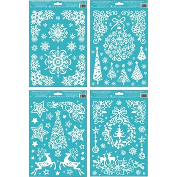 Okenní dekorace Vánoční okenní fólie s glitry - Bílé Vánoce - 30 x 20 cm - 218