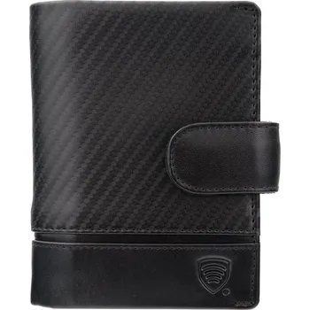 Peněženka Pánská kožená peněženka na karty a mince s ochranou RFID BLOCK (černá, karbon) - , - Koruma®