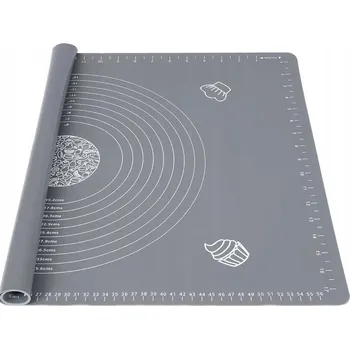 Kuchyňský vál SILIKONOVÁ VÁL kuchyňská podložka šedá na pizzu, těsto s odměrkami