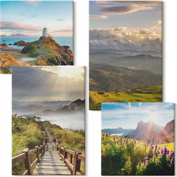 Obraz Sada obrazů do obýváku Kompletní horské květiny nebe stezka 4 kusy