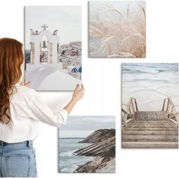 Obraz Sada nástěnných dekorací Galerie Moře, architektura Santorini, 4 kusy