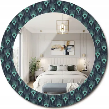 Zrcadlo Kulaté nástěnné dekorativní zrcadlo ve skleněném rámu, květinový vzor, průměr 60 cm