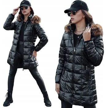 DÁMSKÁ PROŠÍVANÁ ZIMNÍ BUNDA BUNDA S KAPUCÍ ČERNÁ ty4568 - S