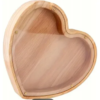 Obraz Dřevěné prasátko spořící hrnec ve tvaru srdce dekorativní stínová krabička