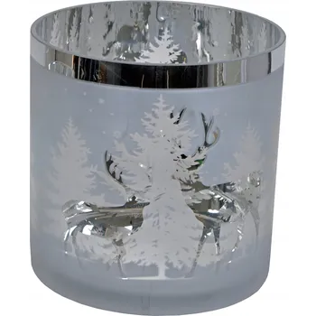 Svícen Skleněný svícen se stříbrnými soby maxi