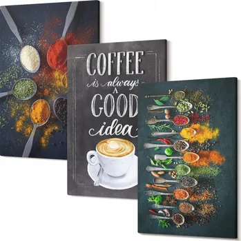 Obraz Triptych na plátně do obývacího pokoje Koření káva bylinky vzory 30x20 cm
