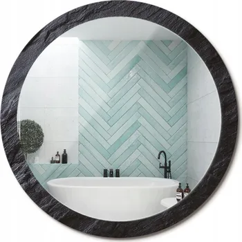 Zrcadlo Zrcadlo s potiskem do koupelny, kuchyně, předsíně, černý kámen, průměr 100 cm
