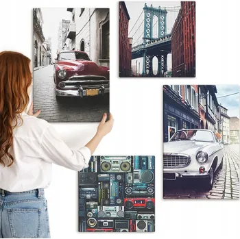 Obraz Sada obrazů do ložnice Stará auta Brooklyn retro audio, 4 kusy