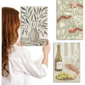 Obraz Obraz Na Plátně Sada obrazů na plátně Květiny, olivový olej, koktejly, rustikální styl 3x 20x30 cm