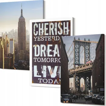 Obraz Sada nástěnných dekorací - Set obrazů New York, krajina, citát, 30x20 cm