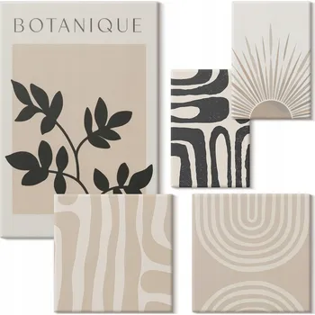 Obraz Vícedílný Obraz Na Plátně Stylové rostlinné motivy v neutrálních barvách 5 kusů