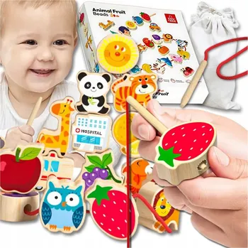 Dřevěná hračka KORÁLKY STAVEBNICE DŘEVĚNÉ K NAVLÉKÁNÍ MONTESSORI 42 EL. ABECEDA