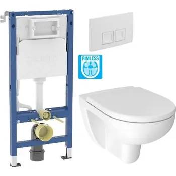 WC sada GEBERIT DuofixBasic s bílým tlačítkem DELTA50 + WC JIKA LYRA PLUS RIMLESS + SEDÁTKO DURAPLAST 458.103.00.2 50BI LY1