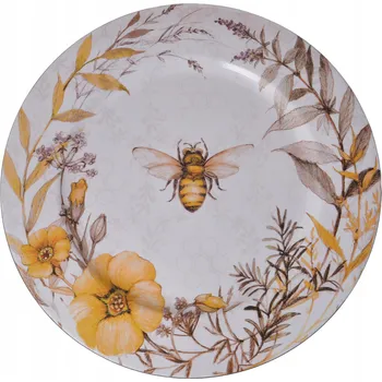 Talíř Dekorační talíř bílý s květinami a včelou